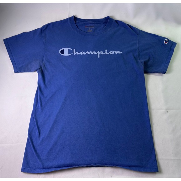 Champion Authentic Athleticwear T-Shirt Blue Script Logo Cotton Mens Size Medium - Picture 2 of 8